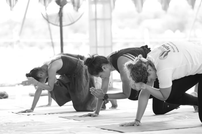Students at Rishikul Yogshala performing yoga