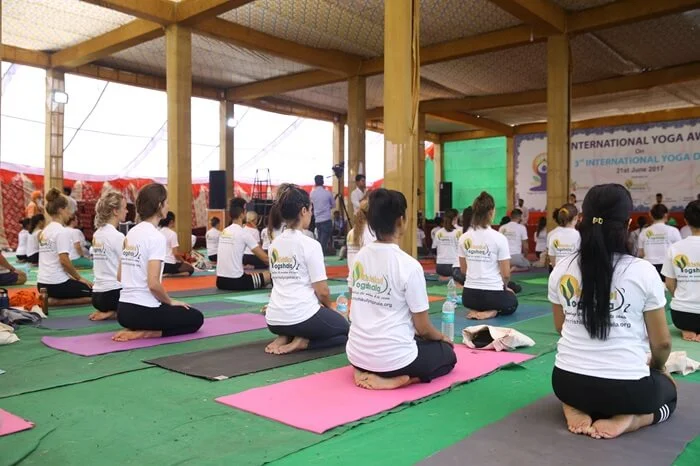 Rishikul Yogshala Students Practicing Yoga During a YTTC Session