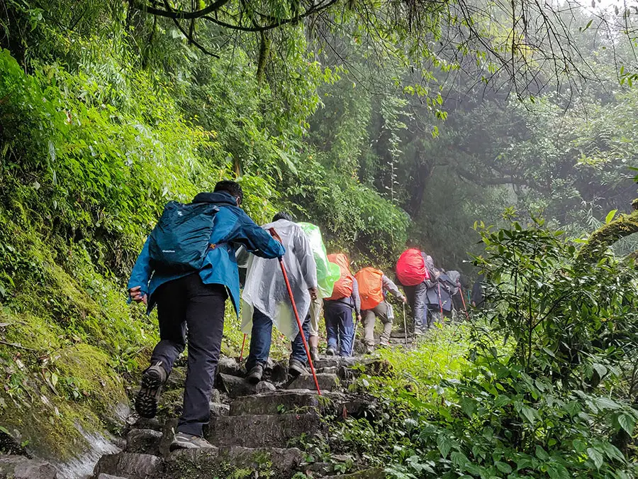 Group of People Trekking to Annapurna Base Camp in Pokhara Nepal