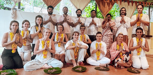 Students at the Opening Ceremony of 200 Hour Yoga Teacher Training in Nepal at Rishikul Yogshala