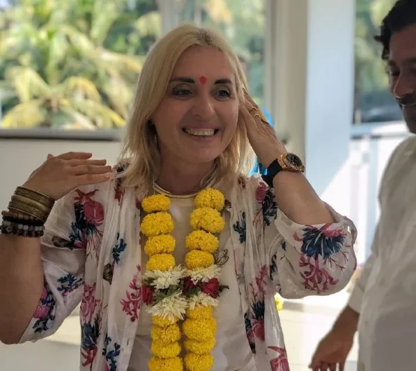 Woman at Yoga Retreat Opening Event at Rishikul Yogshala in Kerala