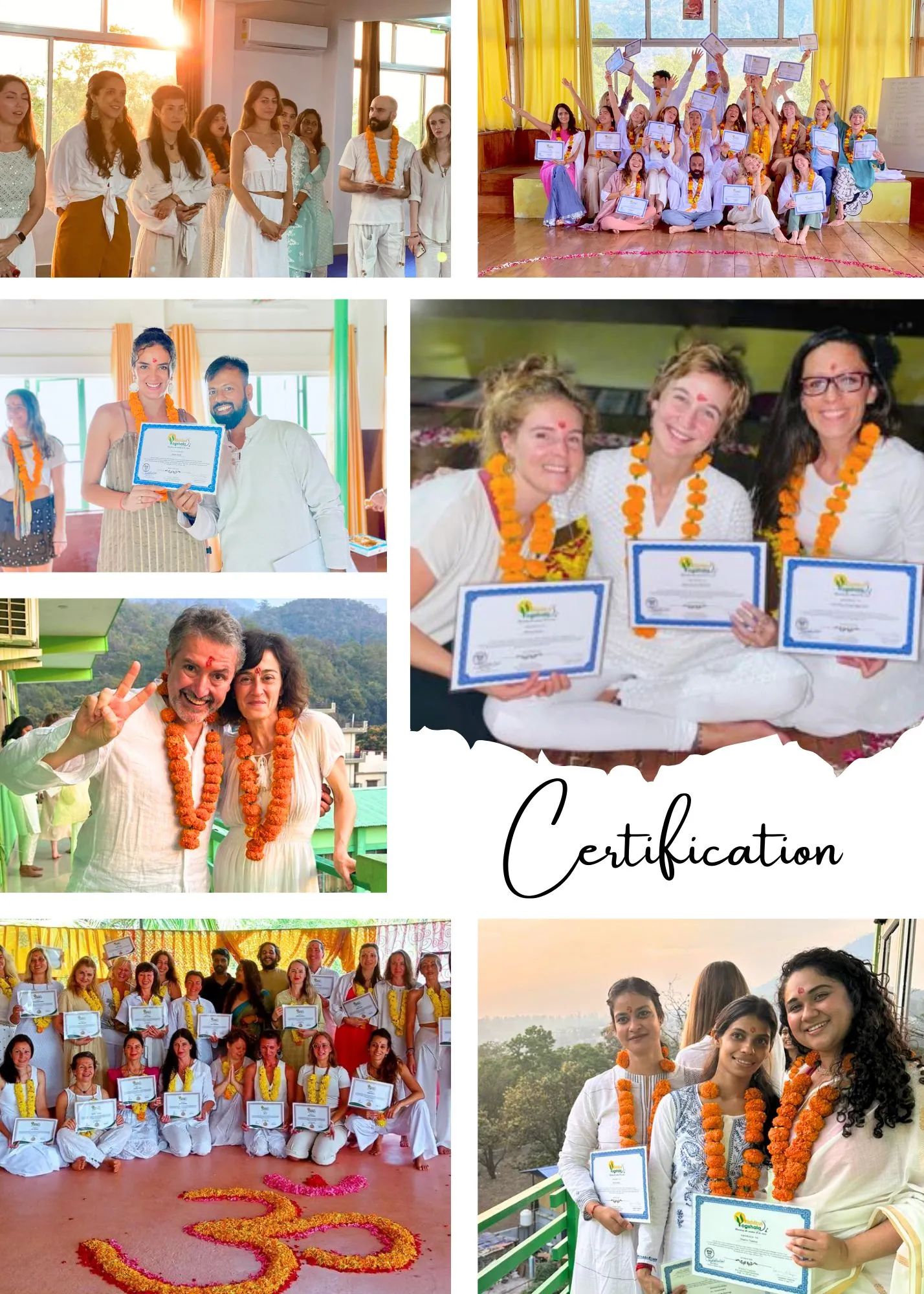 Students of Rishikul Yogshala Holding their 200 Hour Yoga Teacher Training Certificates