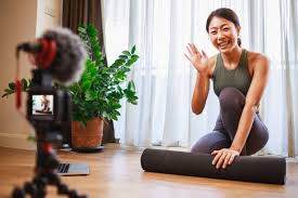 Online Yoga Teacher Conducting Virtual Class – Home Yoga Training Session Online Yoga Teacher Conducting Virtual Class – Home Yoga Training Session