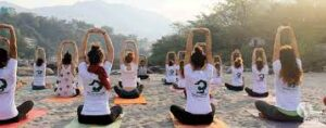 Yoga Group Practice with Sunset  for Wellness and Mindfulness
