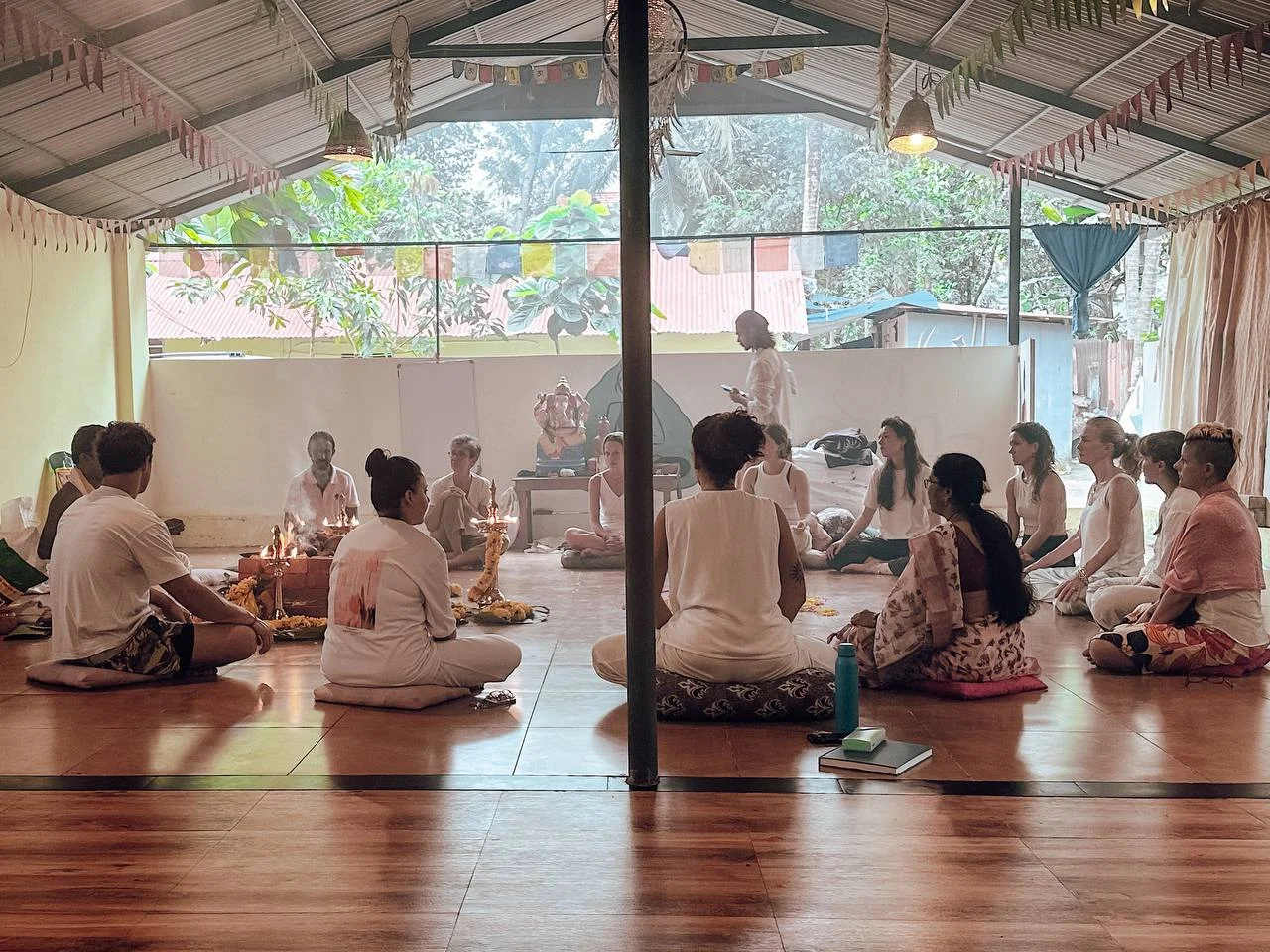 Rishikul Yogshala's YTTC Students Preparing for Meditation in Mysore