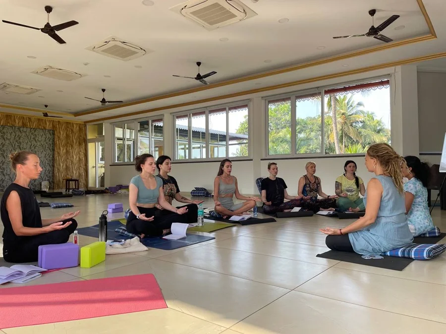 YTT Students Meditating During Yoga Teacher Training Course in Mysore at Rishikul Yogshala